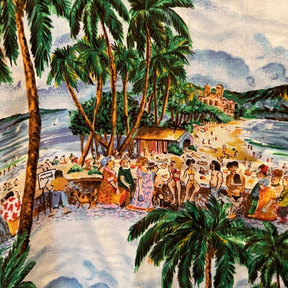 Reyn Spooner Guy Buffet Collection Top XS Tropical‎ Hawaiian Beach Palm Tree